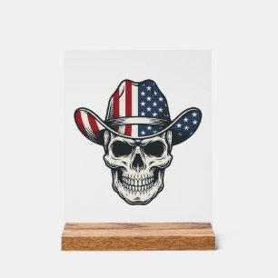Panneau En Acrylique T-shirt à gravure vintage de crâne de cowboy patri