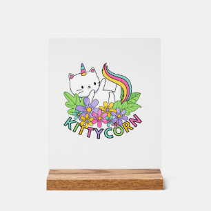Panneau En Acrylique T-Shirt à manches longues Licorne Arc-en-Ciel Chat