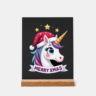 Panneau En Acrylique T-Shirt à manches longues Licorne de Noël