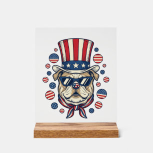 Panneau En Acrylique T-shirt avec gravure vintage de bulldog patriotiqu