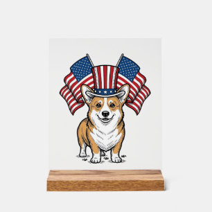 Panneau En Acrylique T-shirt avec gravure vintage de chien Corgi patrio