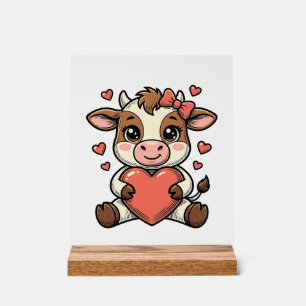 Panneau En Acrylique T-shirt avec gravure vintage de veau mignon tenant