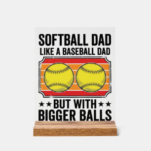 Panneau En Acrylique T-shirt avec gravure vintage Papa Softball Boules