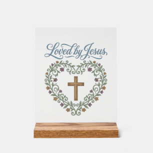 Panneau En Acrylique T-shirt chrétien à croix florale aimé de Jésus Des