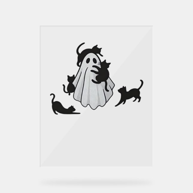 Panneau En Acrylique T-shirt classique de chats noirs et fantômes (Recto)