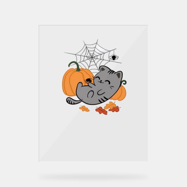 Panneau En Acrylique T-shirt classique Halloween Kitty et Spiders (Recto)