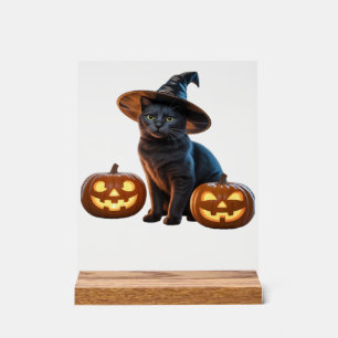 Panneau En Acrylique T-Shirt Classique Magie Chat Noir Halloween