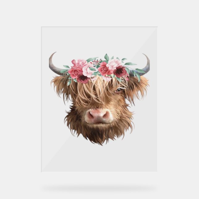 Panneau En Acrylique T-shirt classique peinture de vache highland (Recto)