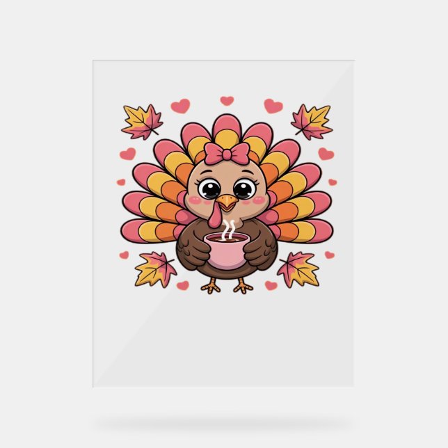 Panneau En Acrylique t-shirt classique rose kawaii thanksgiving dinde (Recto)