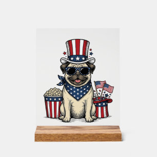 Panneau En Acrylique T-shirt de chien avec gravure vintage Pug patrioti
