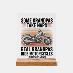 Panneau En Acrylique T-shirt drôle de grand-père moto gravure vintage