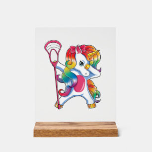 Panneau En Acrylique T-Shirt Drôle de Joueur de Lax Licorne Dabbing