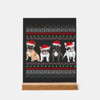 Panneau En Acrylique T-shirt essentiel de Noël laid avec Bulldog França
