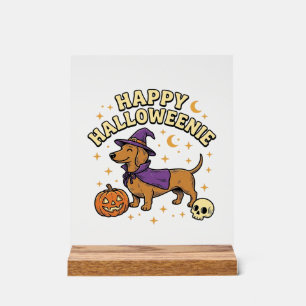 Panneau En Acrylique T-shirt Happy Halloweenie chien teckel sorcière_1