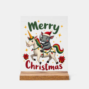Panneau En Acrylique T-Shirt Noël Rhinocéros Joyeux Noël Licorne Rhinoc