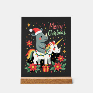 Panneau En Acrylique T-Shirt Noël Rhinocéros Joyeux Noël Licorne Rhinoc