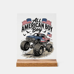 Panneau En Acrylique T-Shirt Tout Garçon Américain Camion Monstre Patri