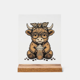 Panneau En Acrylique T-shirt vector vintage café vache des Highlands mi