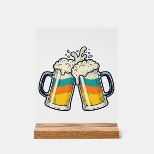 Panneau En Acrylique T-shirt vectoriel de mug à bière arc-en-ciel vinta