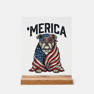Panneau En Acrylique T-shirt vectoriel vintage 'Merica Bulldog patrioti
