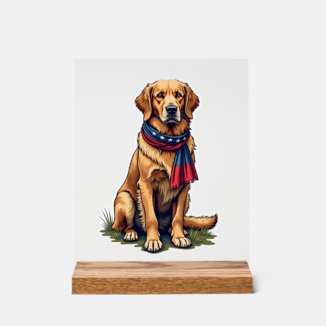 Panneau En Acrylique T-shirt vintage à motif de retriever doré de chass (Recto)