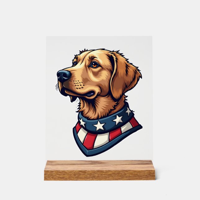 Panneau En Acrylique T-shirt vintage chien mascotte Retriever patriotiq (Recto)