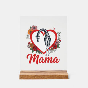 Panneau En Acrylique T-shirt vintage girafe maman cœur floral Design_1