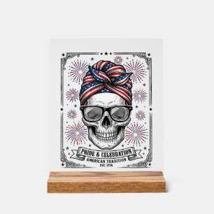 Panneau En Acrylique T-shirt vintage gravure crâne patriotique feu d'ar