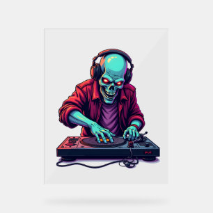Panneau En Acrylique T-shirt Zombie DJ – Festival de musique Halloween