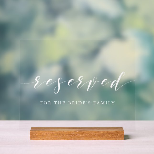 Panneau En Acrylique Table de mariage réservée avec calligraphie blanch (Neutre)