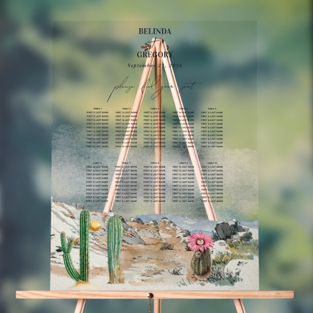 Panneau En Acrylique Tableau de mariage au cactus du désert à l'aquarel (Neutre)