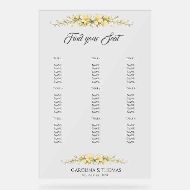 Panneau En Acrylique Tableau de Mariage Jaune Canari Freesia (Recto)