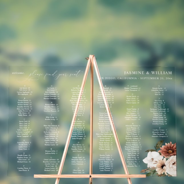 Panneau En Acrylique Tableau de placement alphabétique floral bohème ru (Neutre)