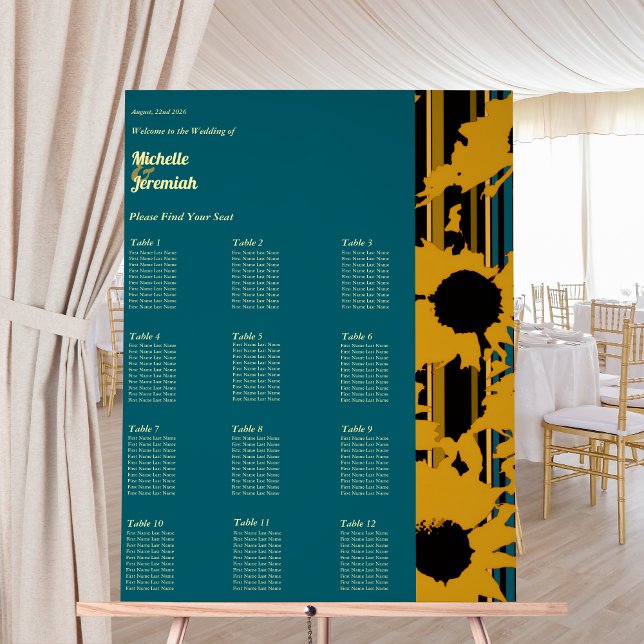 Panneau En Acrylique Tableau de placement de mariage tournesol sarcelle (Créateur téléchargé)