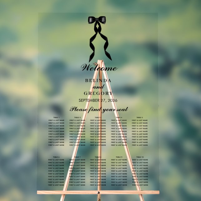 Panneau En Acrylique Tableau de siège du Mariage de ruban noir (Neutre)