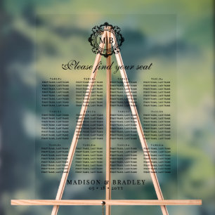 Panneau En Acrylique Tableau de sièges Mariage de monogrammes floraux o