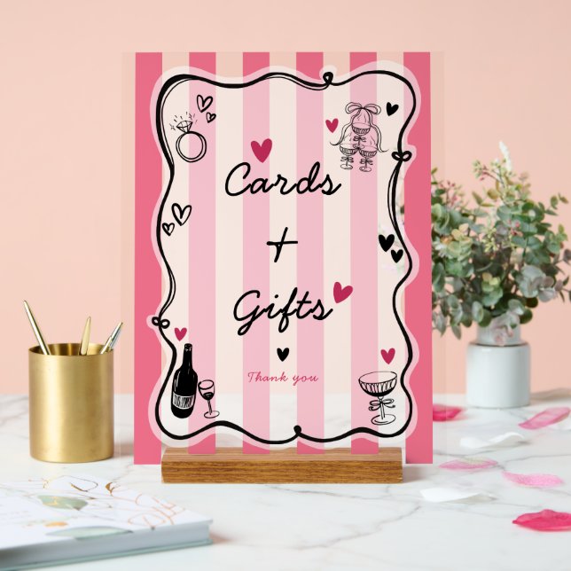 Panneau En Acrylique Tablette de Fête des mariées à main levée chic (Mariage)