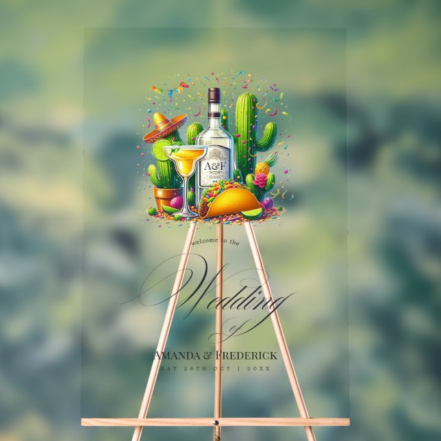 Panneau En Acrylique Tacos et Tequila Fiesta Mariage Bienvenue (Neutre)