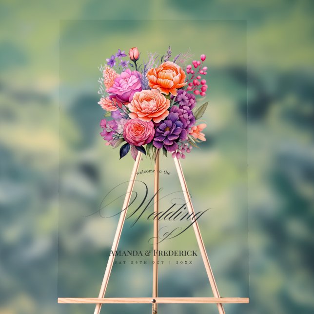 Panneau En Acrylique Tangérine, rose chaud et Mariage royal de fleurs v (Neutre)