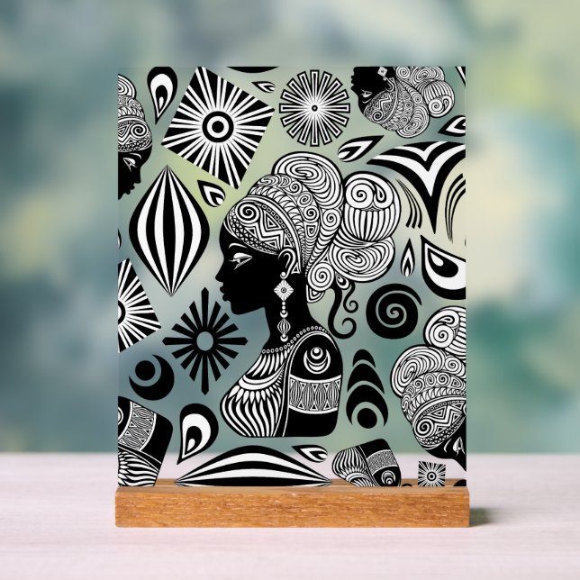 Panneau En Acrylique Tatouage Tribal Portrait de Fille Africaine (Neutre)
