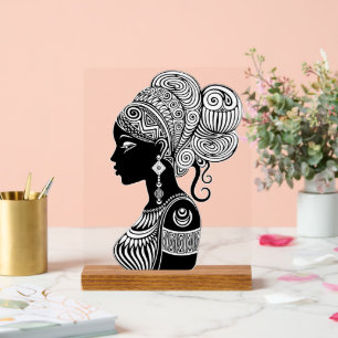 Panneau En Acrylique Tatouage Tribal Portrait de Fille Africaine