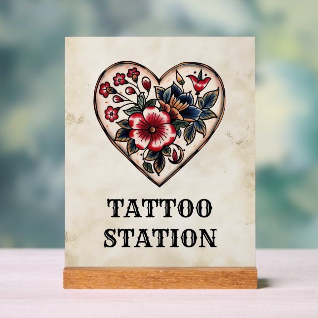 Panneau En Acrylique Tattoo Station Rétro Flash Sailor Heart Party (Neutre)
