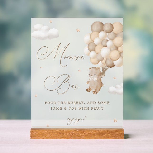 Panneau En Acrylique Teddy Bear Baby shower Brown Mimosa Bar (Neutre)