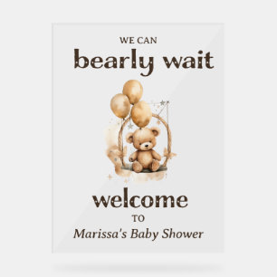 Panneau En Acrylique Teddy Bear Baby shower neutre de genre Bienvenue