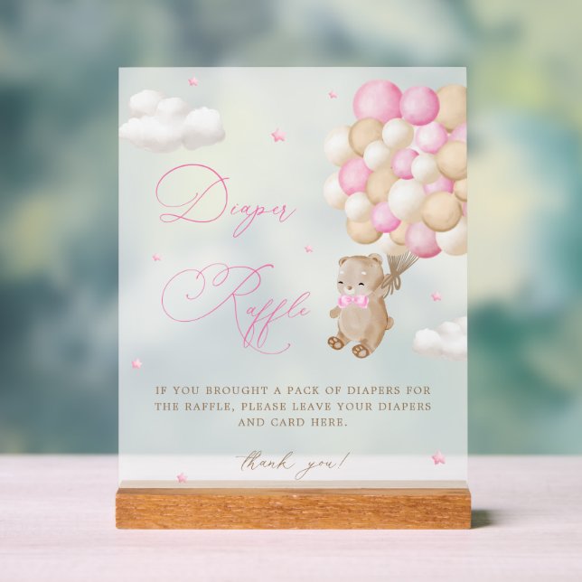 Panneau En Acrylique Teddy Bear Baby shower rose Refus de couche (Neutre)