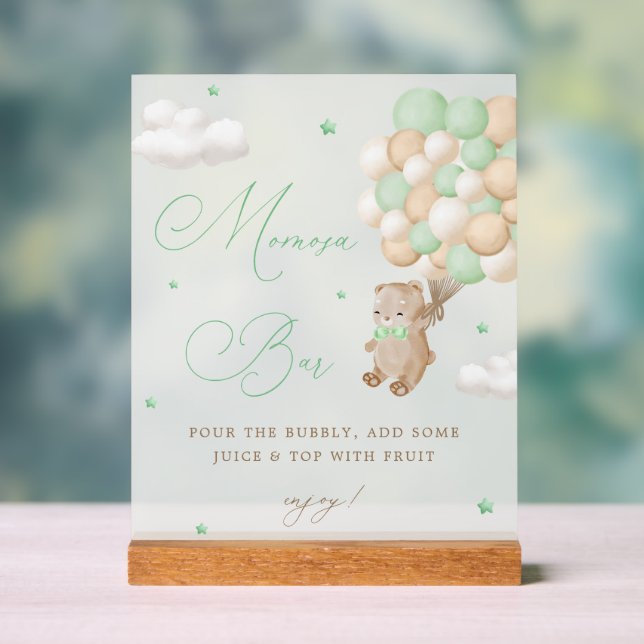 Panneau En Acrylique Teddy Bear Green Baby shower Mimosa Bar (Neutre)