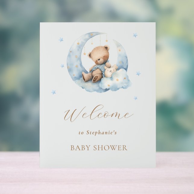 Panneau En Acrylique Teddy Bear Lune sur le Baby shower de la Lune (Neutre)