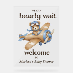 Panneau En Acrylique Teddy Bear Pilote Baby Boy Shoy Welcome