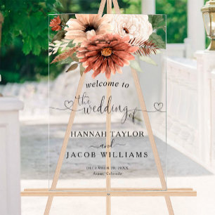 Panneau En Acrylique Terracotta Floral Boho Mariage Bienvenue
