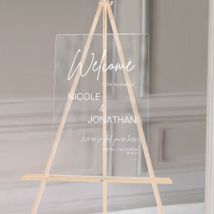 Panneau En Acrylique Texte Blanc de Bienvenue de Mariage Moderne